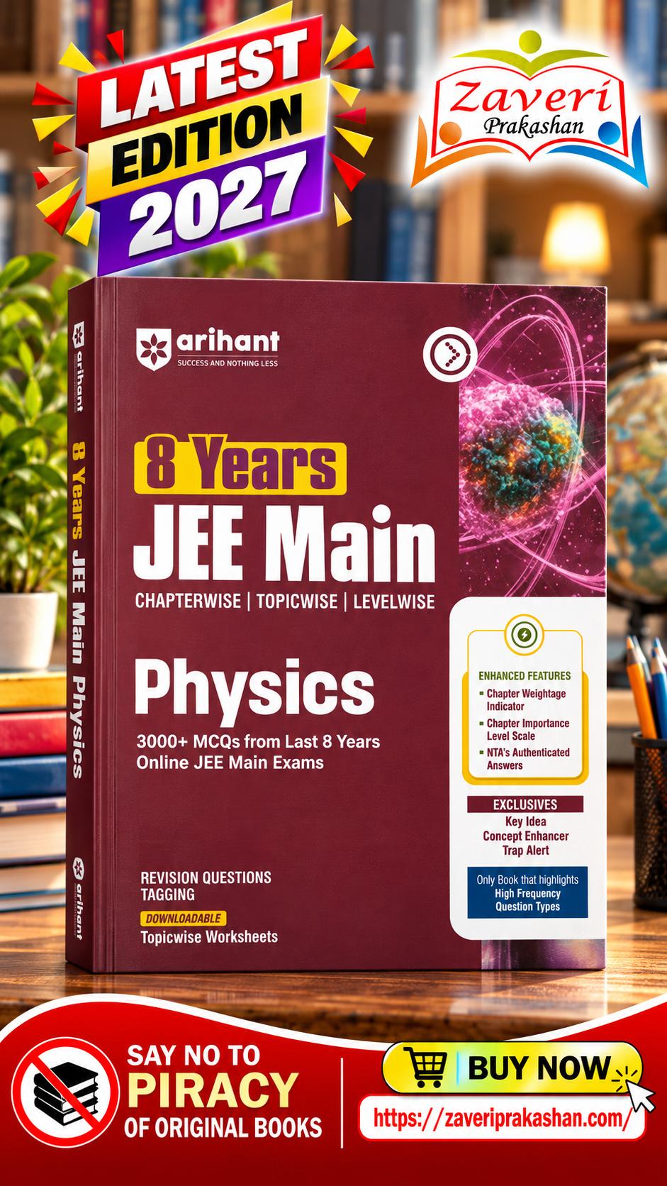 BCVB Arihant 8 Years JEE Main Physics PYQ Book 2027 | Chapterwise, Topicwise & Levelwise 3000+ MCQs| NTA Authenticated Answers, Chapter Weightage, Revision Questions & Topicwise Worksheets - Image 1