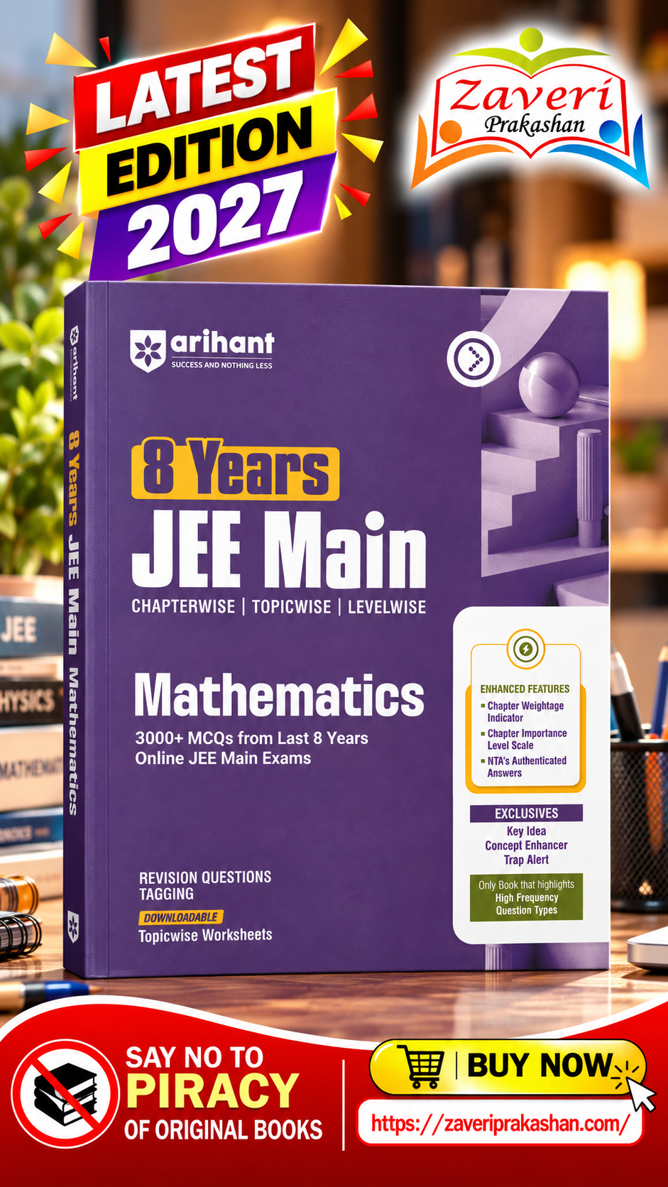 HBJH Arihant 8 Years JEE Main Mathematics PYQ Book 2027 | Chapterwise, Topicwise & Levelwise 3000+ MCQs| NTA Authenticated Answers, Chapter Weightage, Revision Questions & Topicwise Worksheets - Image 1